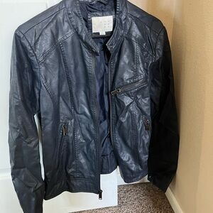 A new day brand, lake fake leather navy blue jacket